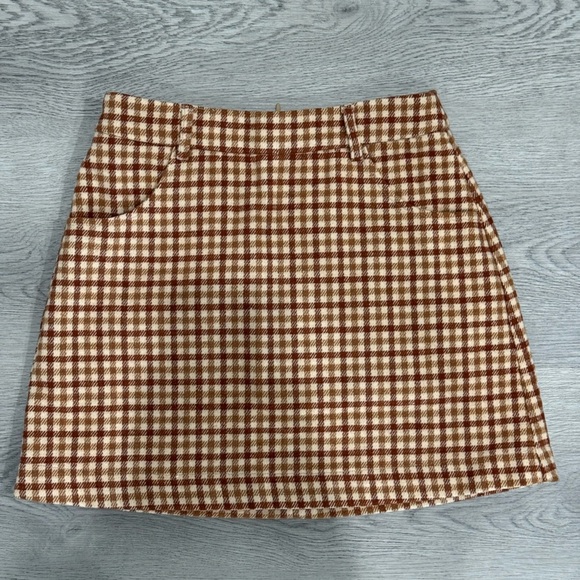 Lulus Plaid Brown and Cream Women's Skirt - Picture 1 of 5
